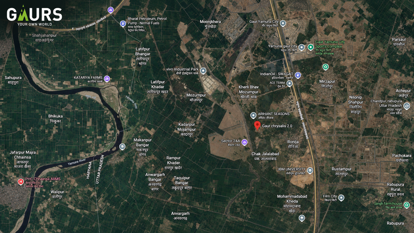 Gaur Chrysalis Sector 22D Yamuna Expressway location map near Jewar Airport Greater Noida